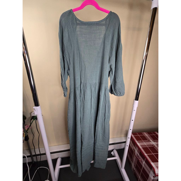 Madewell Teal Crinkle Cotton V-Neck Maxi Dress XS - Picture 10 of 10